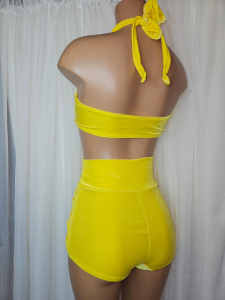 Starlet High Waist Bottom in Yellow Velvet