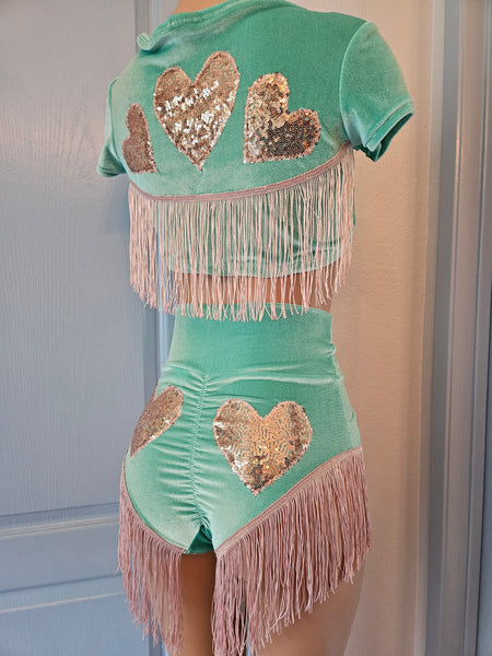 LONELY HEARTS in MINT and MAUVE CROP TOP