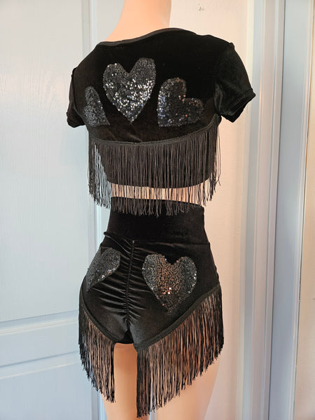 LONELY HEARTS in BLACK CROP TOP