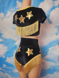 LONESTAR SHIMMY BOTTOM in BLACK VELVET With GOLD STARS