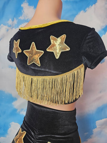 LONESTAR in BLACK CROP TOP with GOLD