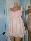 BABYDOLL in Pink Velvet with Lace Size MED