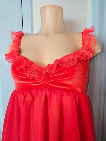 BABYDOLL in RED Velvet with Lace Size MED