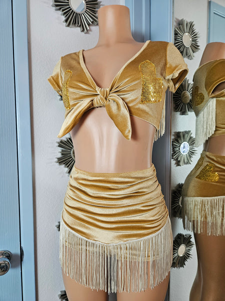 LONESTAR SHIMMY BOTTOM in BROWN VELVET With GOLD STARS