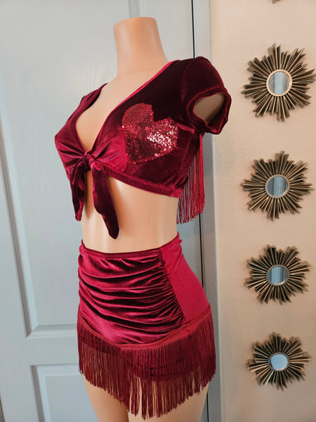 LONESTAR in MAROON CROP TOP with HEARTS