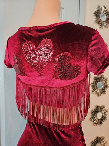 LONESTAR in MAROON CROP TOP with HEARTS