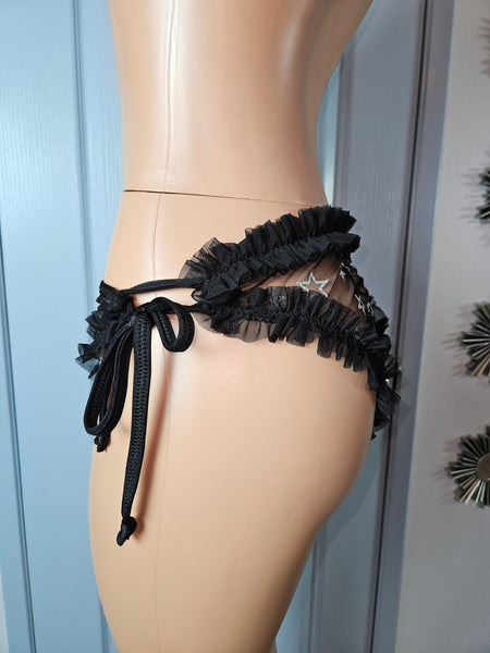 Darling 1960s Style BabyDoll Set- BLACK STAR MESH SIZE MED