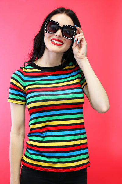 Jane Doe Tee in Rainbow Stripes