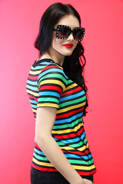 Jane Doe Tee in Rainbow Stripes