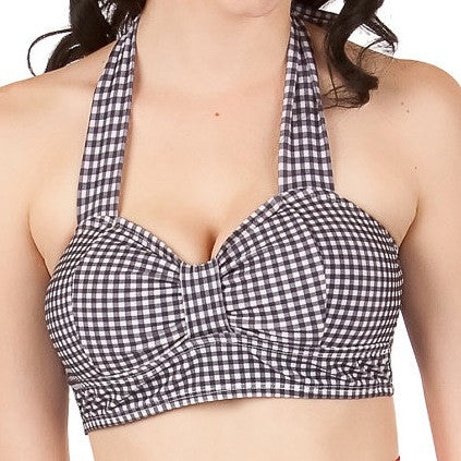 LUCILLE Black Gingham Retro Halter Top