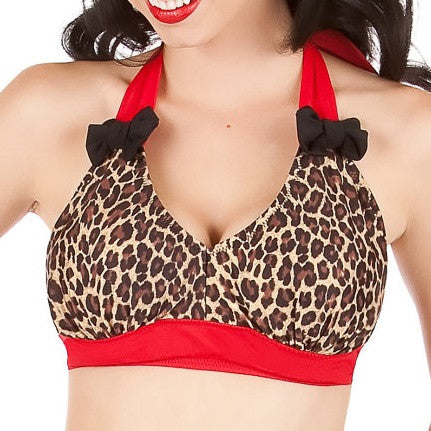 TEASE Leopard and Red Retro Halter Top With Bows